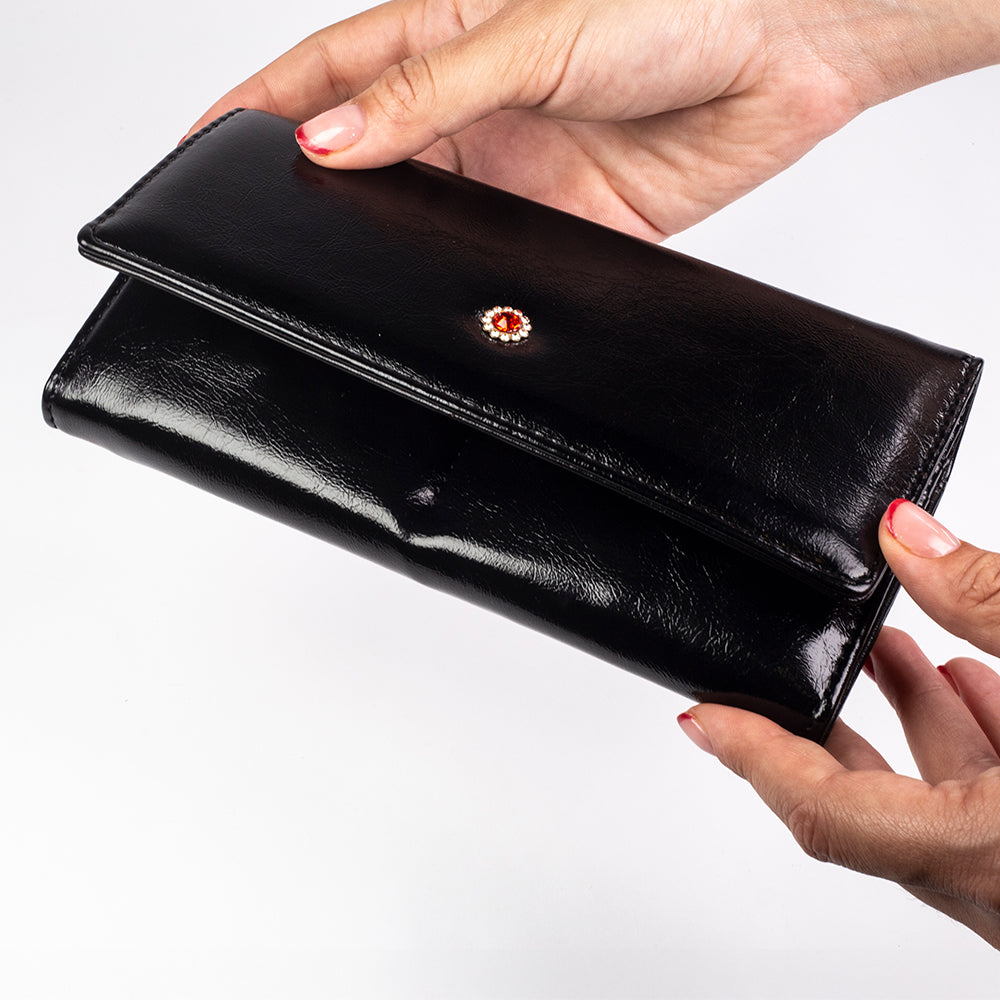 Cartera de privacidad con clave secreta de acceso para mujer. Color: negro y rojo 19 