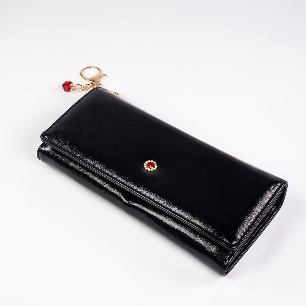 Cartera de privacidad con clave secreta de acceso para mujer. Color: negro y rojo
