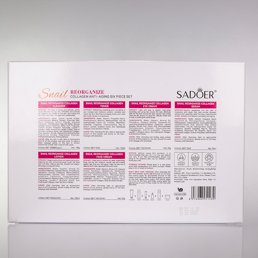 Set de cuidado facial de 6 piezas con colágeno y baba de caracol de SADOER 10 