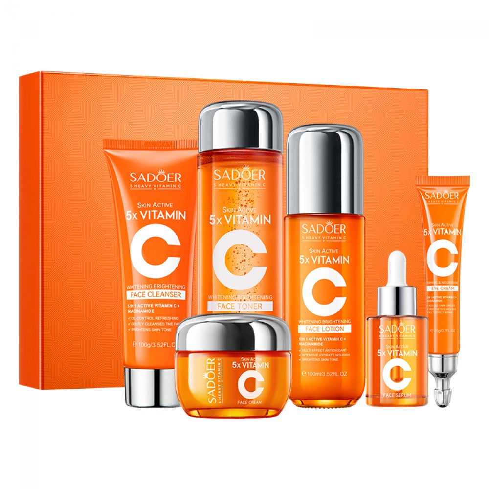 SADOER 5 Heavy Vitamin C Whitening and Brightening Skincare Gift Set 100g + 30ml + 130ml + 100ml + 50g + 20g 1 