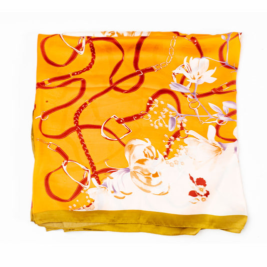 Bufanda abrazo floral, 85 x 180 cms, naranja, 100% seda vegana