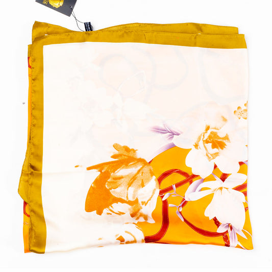 Bufanda abrazo floral, 85 x 180 cms, naranja, 100% seda vegana