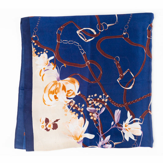 Bufanda abrazo floral, 85 x 180 cms, azul 100% seda vegana