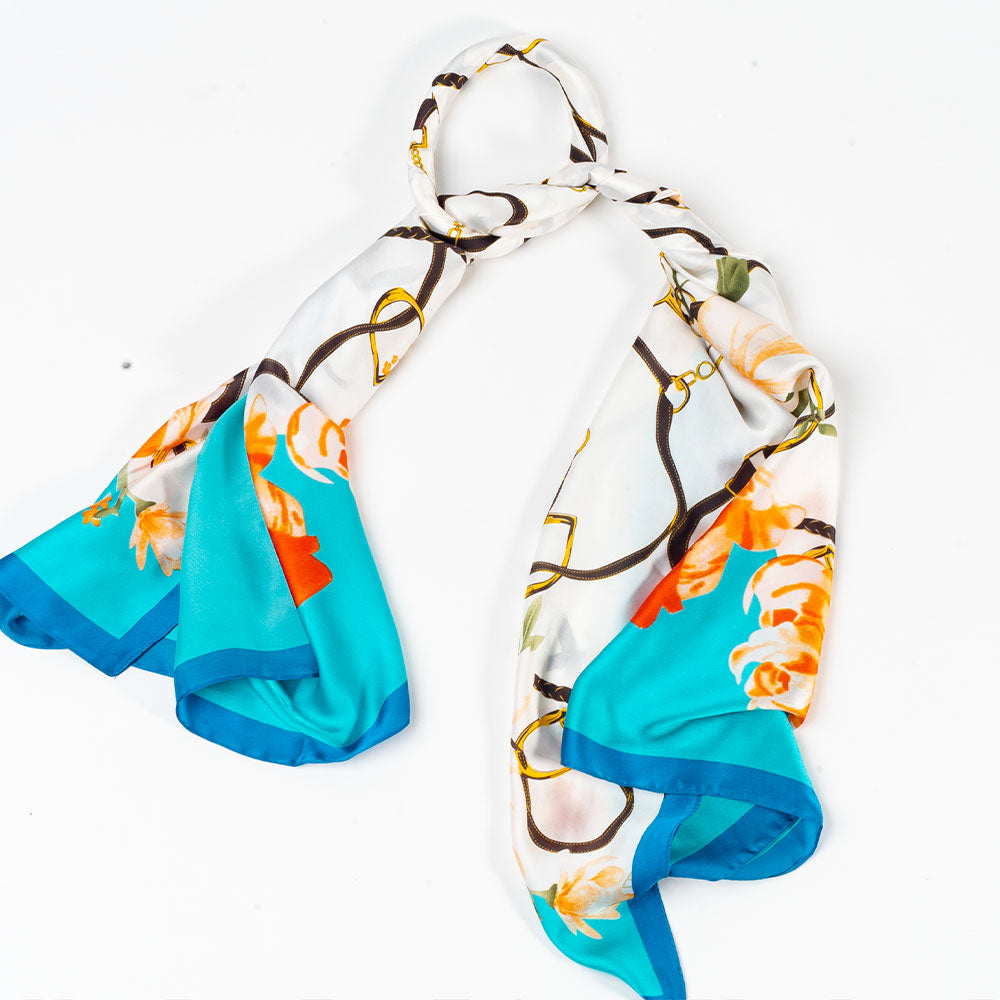 Bufanda abrazo floral, 85 x 180 cms, azul claro, 100% seda vegana 4 