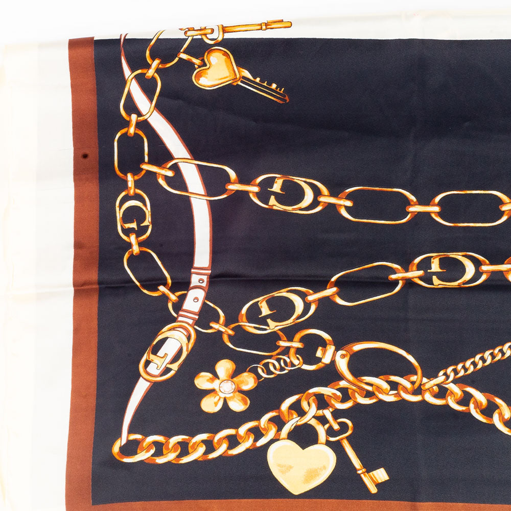Bufanda cadenas regias, 85 x 180 cms, azul, 100% seda vegana 3 