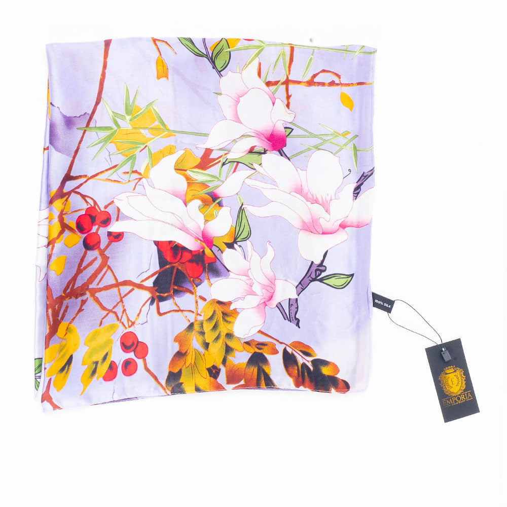 Bufanda Edén frondoso, 85 x 180 cms, lila, 100% seda vegana