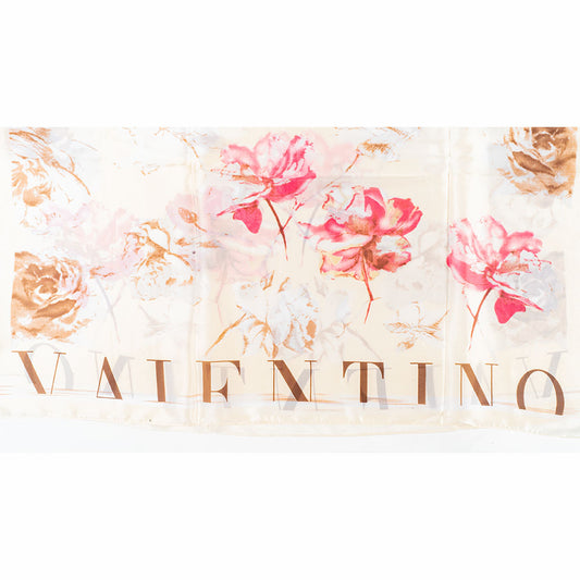 Bufanda floraciones y letras, 85 x 180 cms, blanco, 100% seda vegana