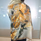 Bufanda con estampado de jardín floral, amarilla, 85 × 180 cm, 100 % seda vegana.