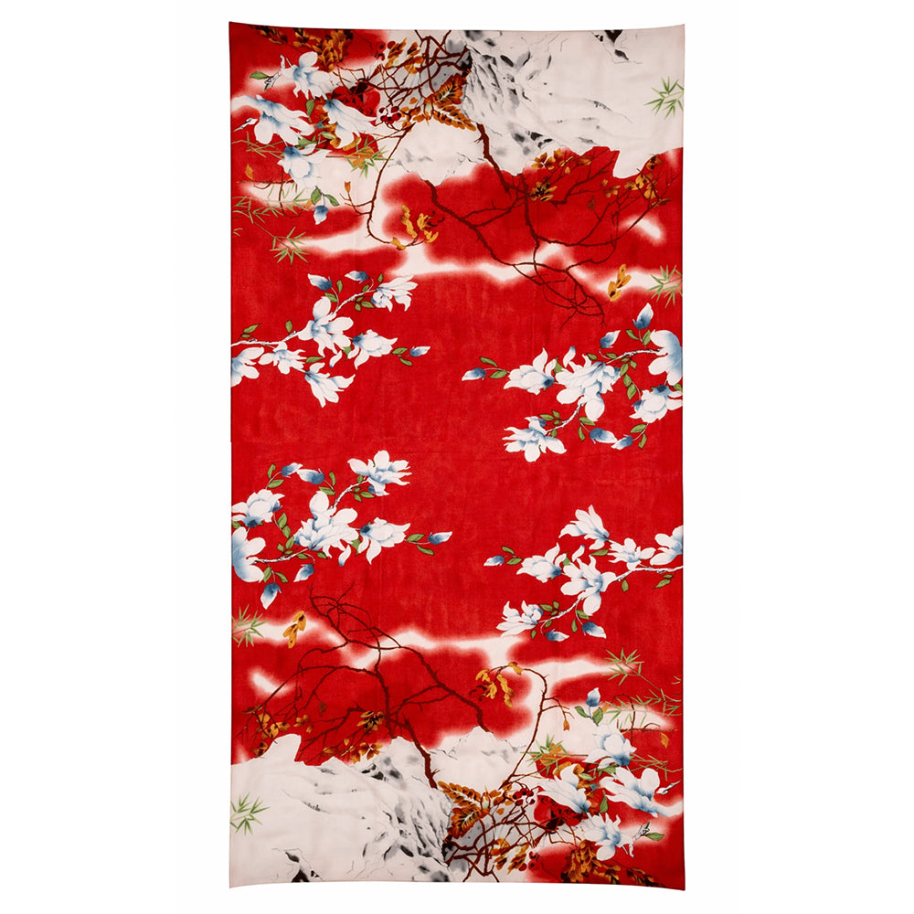 Bufanda estampada inspirada en el Jardín del Edén, roja, 85 × 180 cm, 100 % seda vegana. 1 