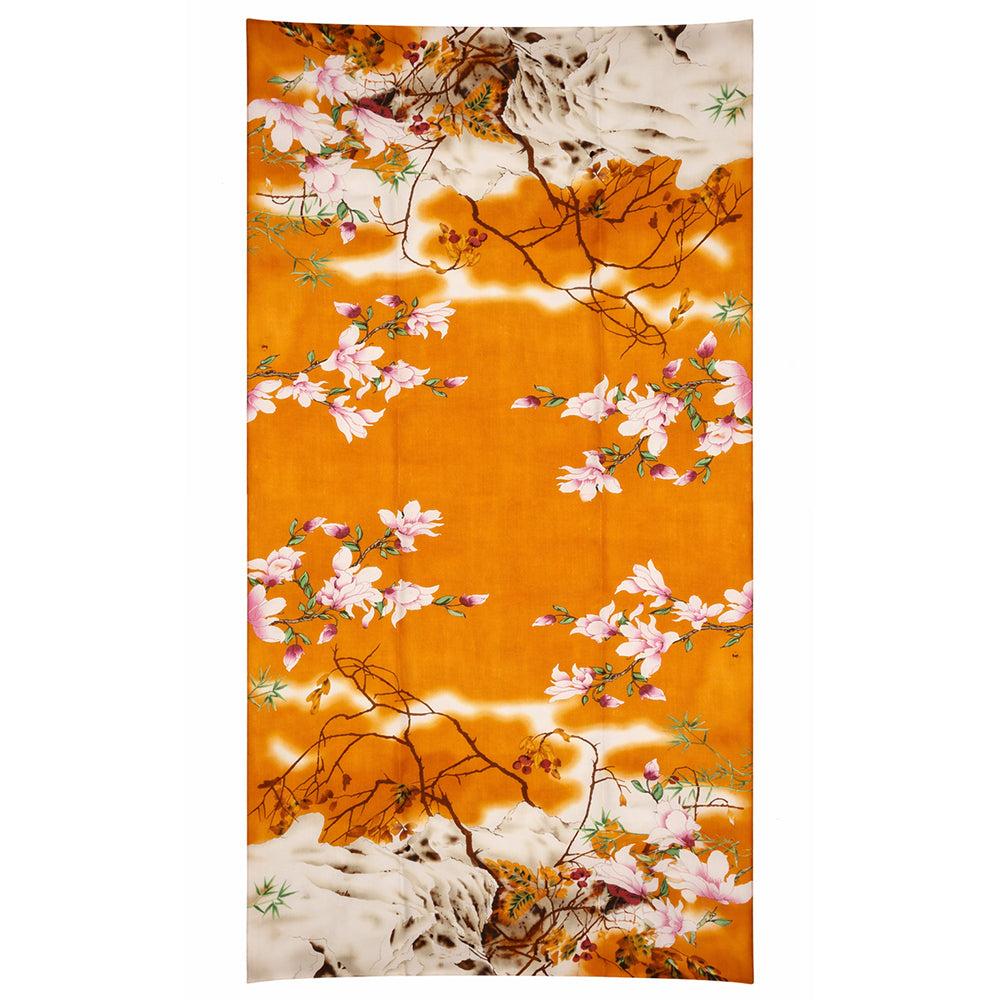 Bufanda con estampado inspirado en el Jardín del Edén, color naranja, 85 × 180 cm, 100 % seda vegana. 1 
