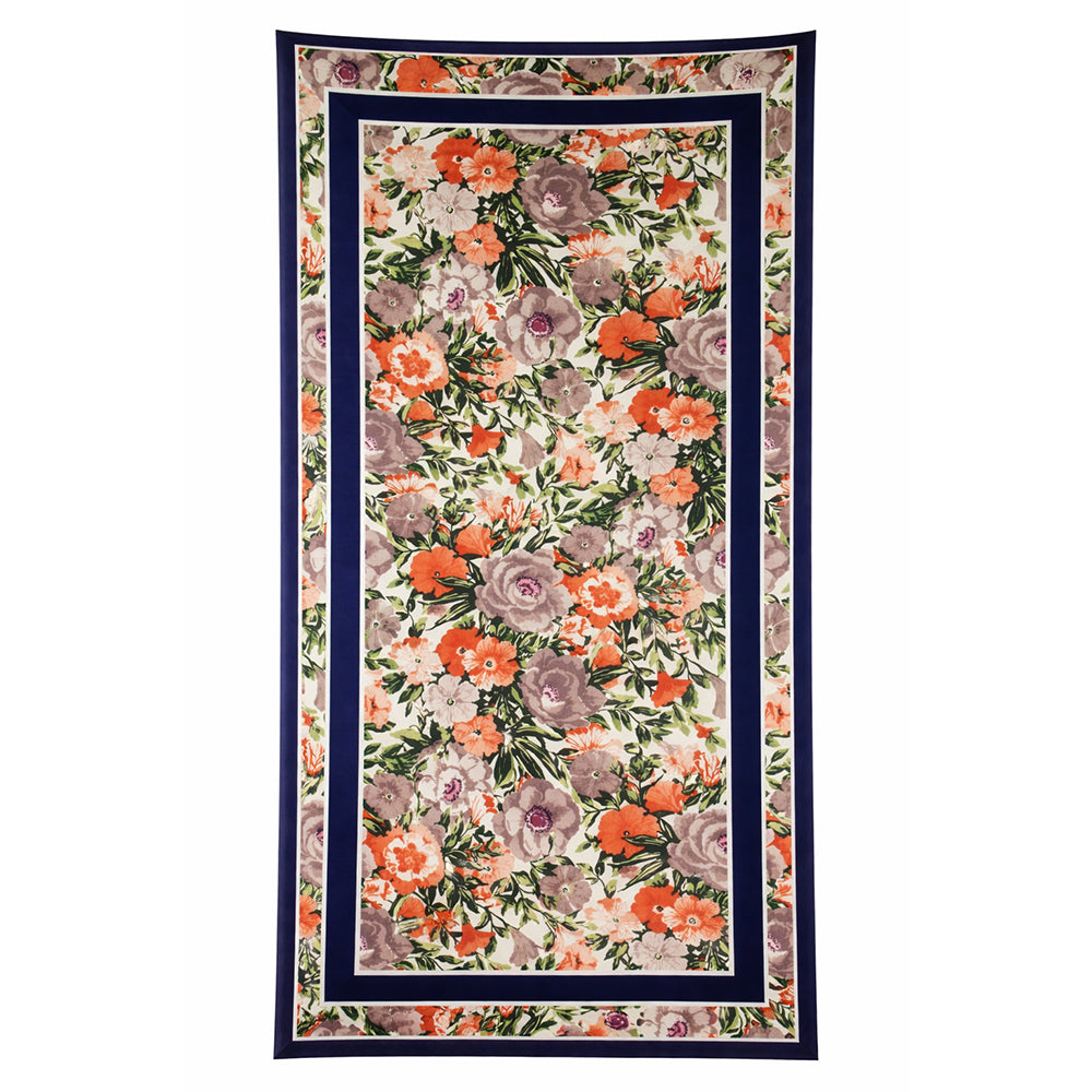 Bufanda con estampado de orquídeas, azul, 85 × 180 cm, 100 % seda vegana. 1 