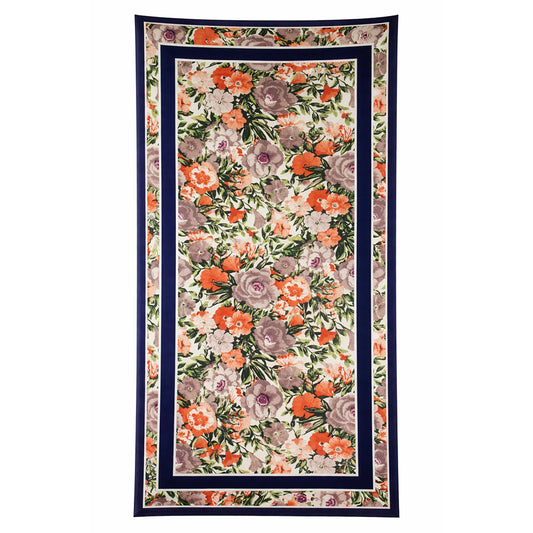 Bufanda con estampado de orquídeas, azul, 85 × 180 cm, 100 % seda vegana.