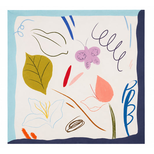 Pañuelo de seda «Playful Bloom», turquesa, 90 x 90 cm