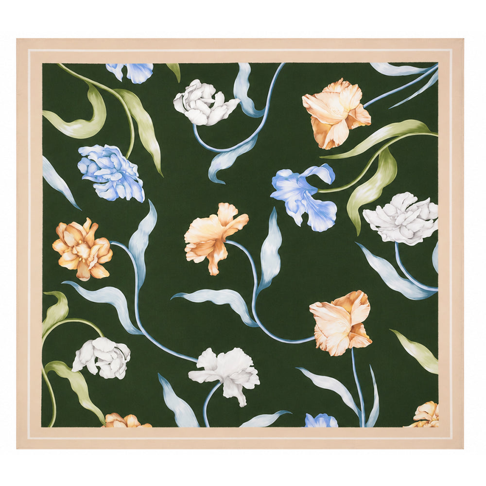 Pañuelo de seda «Emerald Flowers», verde esmeralda, 90 x 90 cm 2 