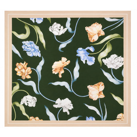 Pañuelo de seda «Emerald Flowers», verde esmeralda, 90 x 90 cm