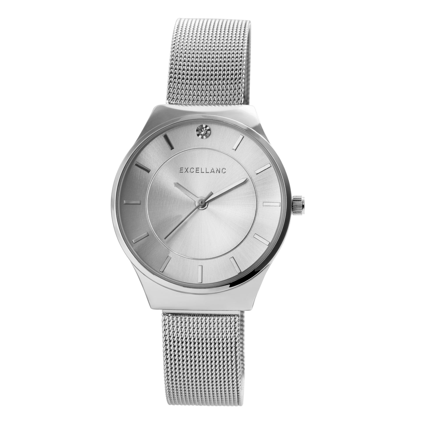 Reloj de pulsera para mujer Excellanc con correa  de malla  de acero inoxidable, color plata, movimiento de cuarzo de alta calidad, dial color plata