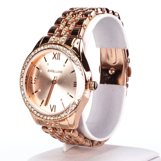 Excellenc reloj para mujer de color oro rosa, con pulsera de metal, cierre desplegable y cristales