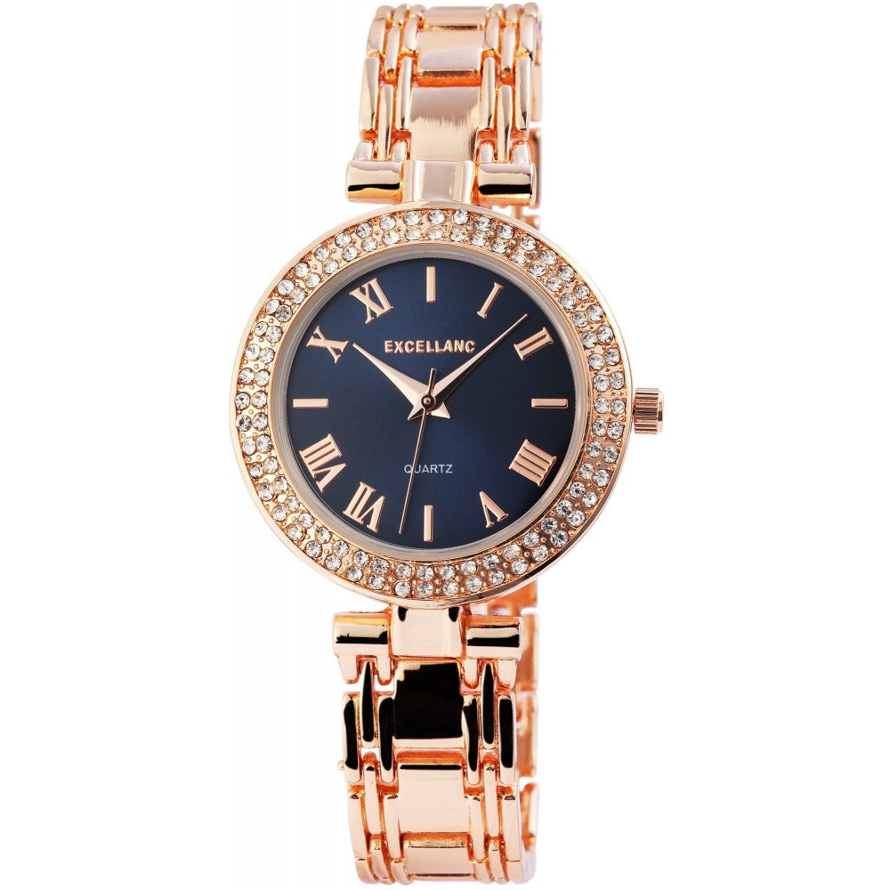 Reloj de mujer Excellanc en color oro rosa con pulsera de metal y esfera en negro