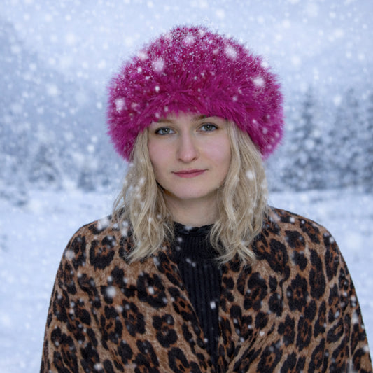 Gorro de invierno de piel sintética rosa – talla única