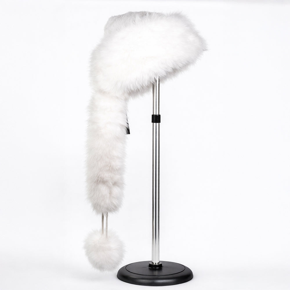 Gorro de invierno de piel sintética blanco con bufanda – talla única 2 