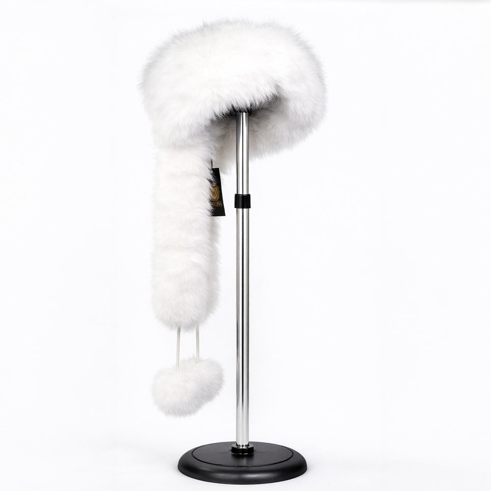 Gorro de invierno de piel sintética blanco con bufanda – talla única 3 