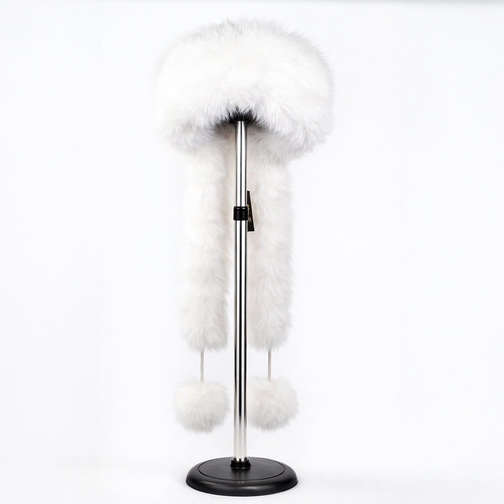 Gorro de invierno de piel sintética blanco con bufanda – talla única