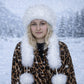 Gorro de invierno de piel sintética blanco con bufanda – talla única