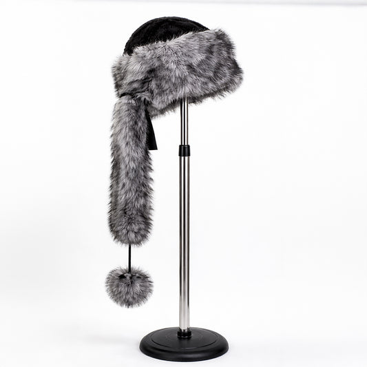 Gorro de invierno de piel sintética plateado con bufanda – talla única