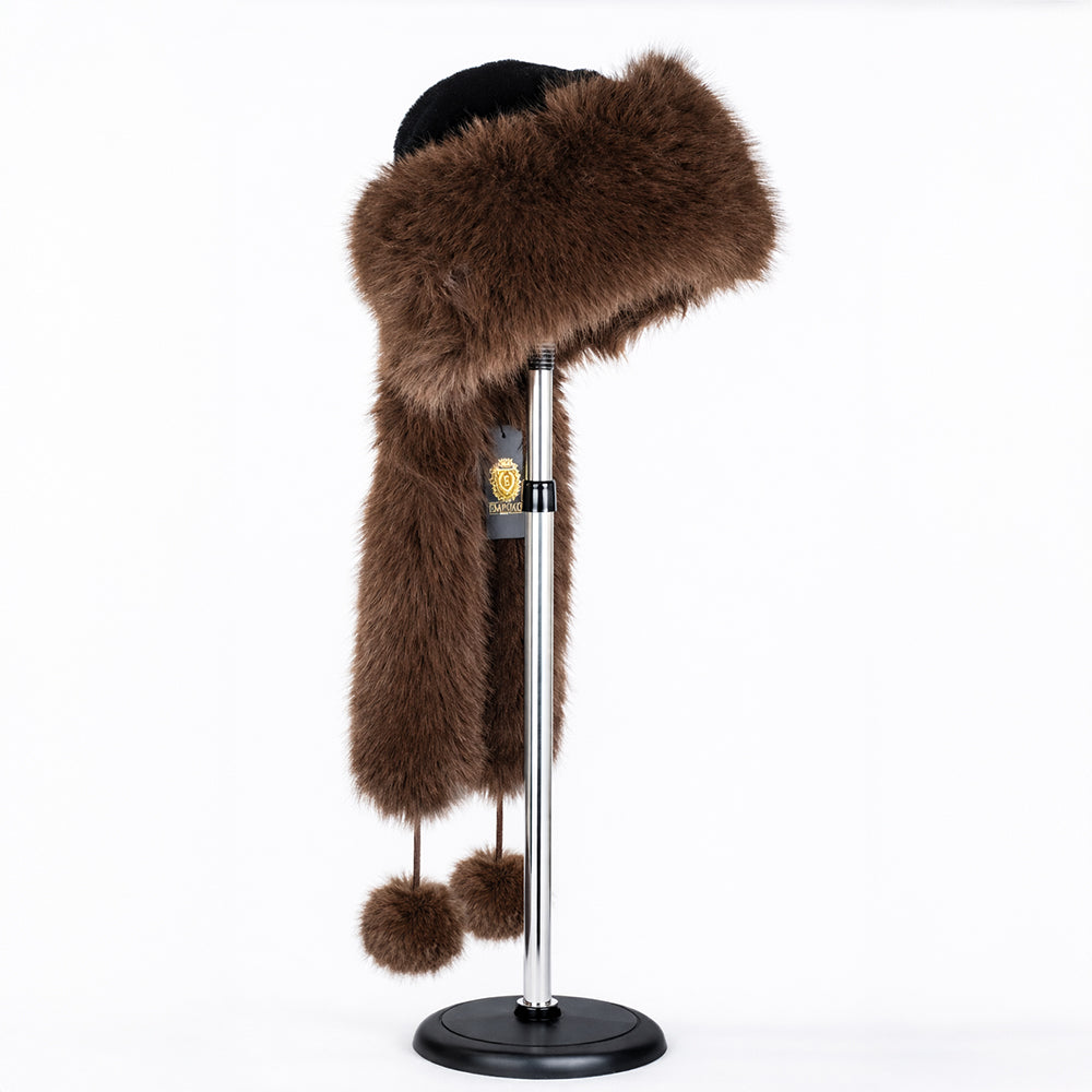 Gorro de invierno de piel sintética marrón con bufanda – talla única 2 