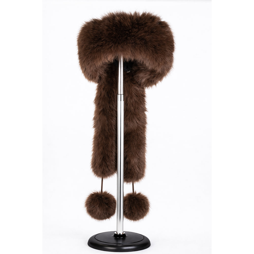 Gorro de invierno de piel sintética marrón con bufanda – talla única