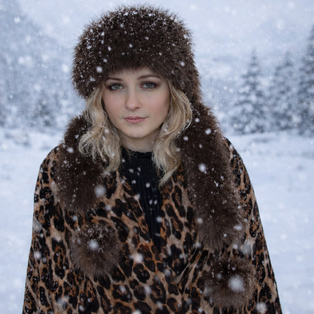 Gorro de invierno de piel sintética marrón con bufanda – talla única 1 