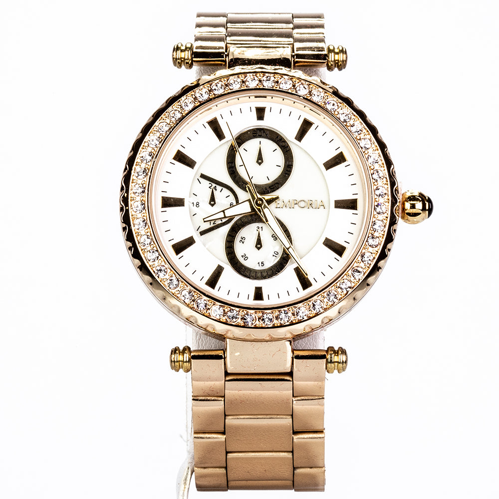 Reloj de Aleación Bañado en Oro con Cristal Emporia® Blanco