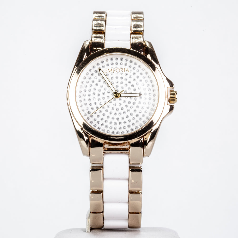 Reloj de Aleación Bañado en Oro con Cristal Emporia® Blanco