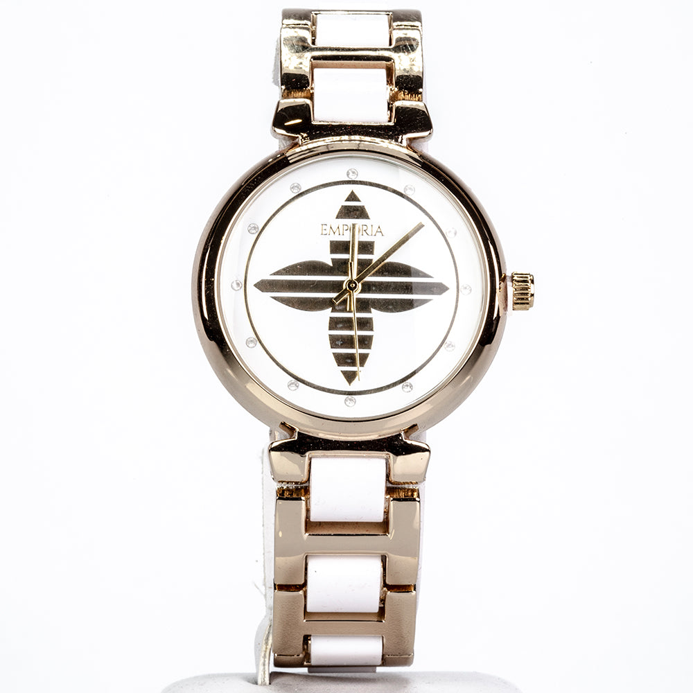 Reloj de Aleación Bañado en Oro con Cristal Emporia® Blanco 2 