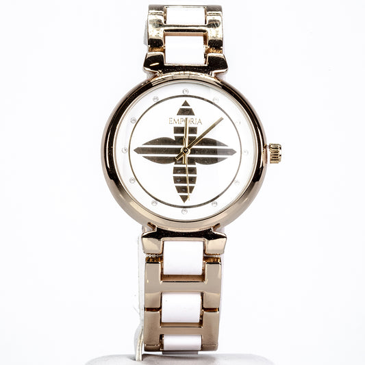 Reloj de Aleación Bañado en Oro con Cristal Emporia® Blanco