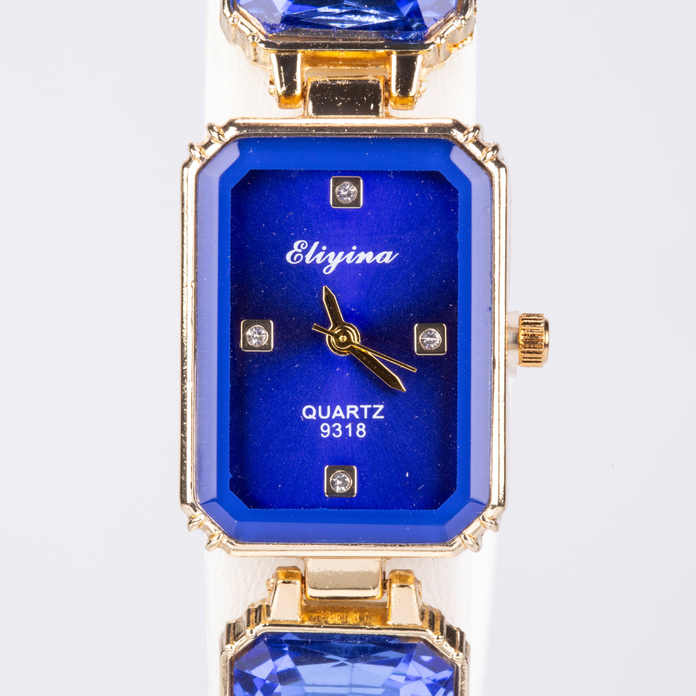 Reloj de Aleación Bañado en Oro con Cristal Emporia® Azul