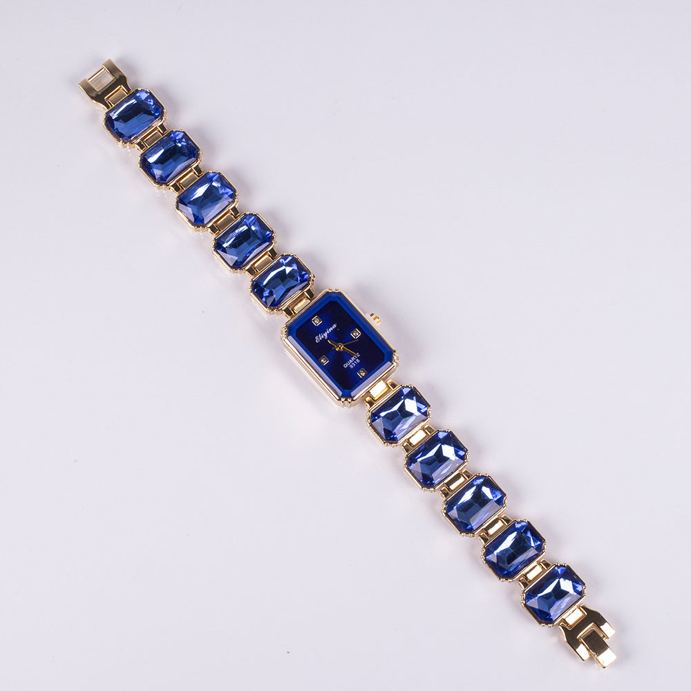 Reloj de Aleación Bañado en Oro con Cristal Emporia® Azul 5 