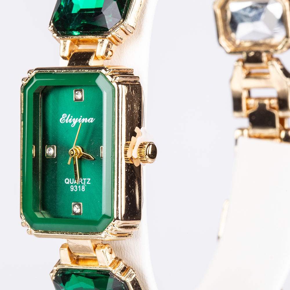 Reloj de Aleación Bañado en Oro con Cristal Emporia® Verde 2 