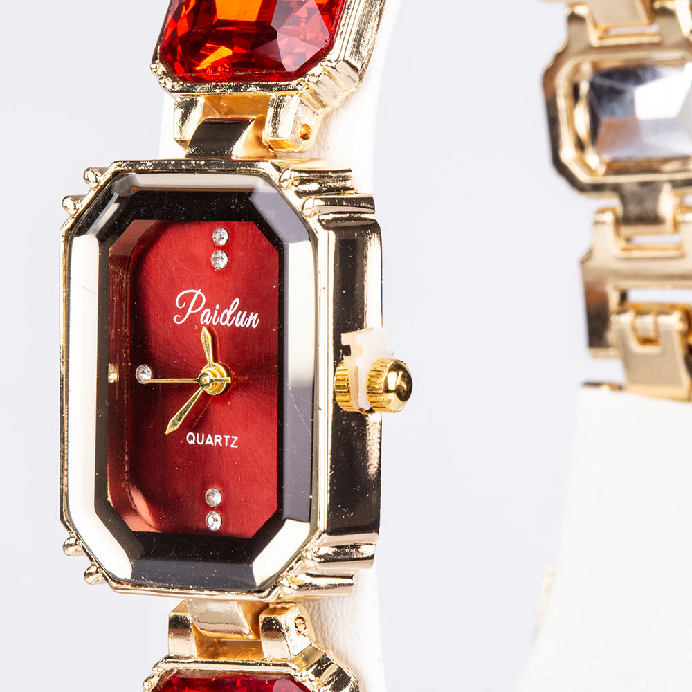 Reloj de Aleación Bañado en Oro con Cristal Emporia® Rojo 3 