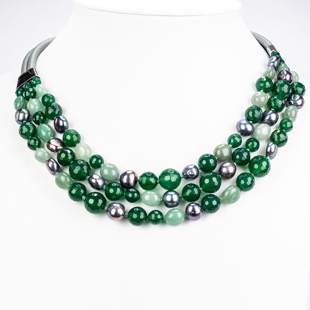 Collar Pepita con Perla de Agua Dulce y Ágata Verde 4 