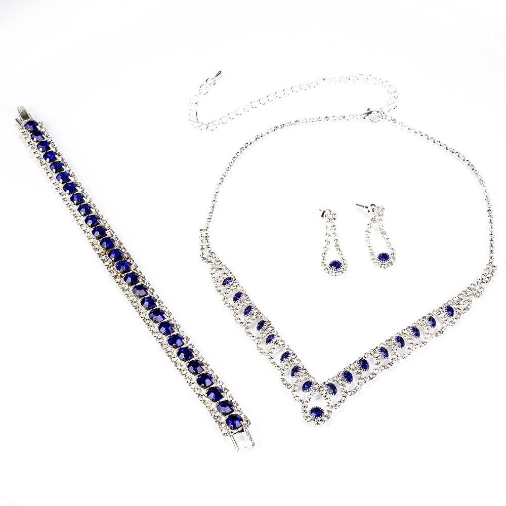 Conjunto de Aleación Bañado en Oro con Cristal Emporia® Azul ( Collar +Pendientes +Pulsera ) 2 