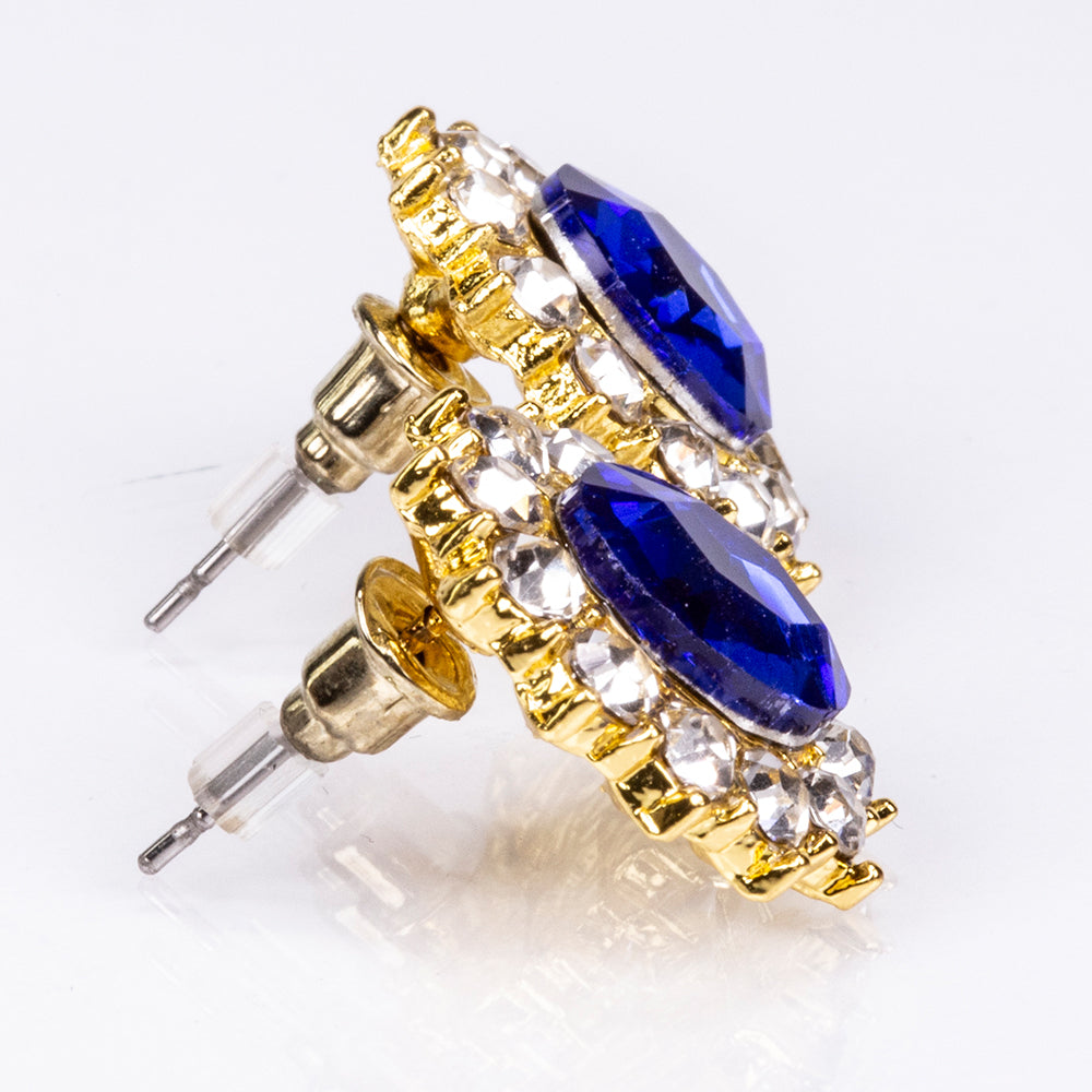 Conjunto de Aleación Bañado en Oro con Cristal Emporia® Azul y Cristal Emporia® Blanco ( Collar +Pendientes )