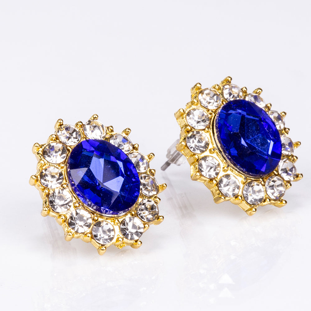 Conjunto de Aleación Bañado en Oro con Cristal Emporia® Azul y Cristal Emporia® Blanco ( Collar +Pendientes )