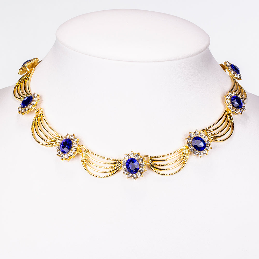 Conjunto de Aleación Bañado en Oro con Cristal Emporia® Azul y Cristal Emporia® Blanco ( Collar +Pendientes ) 6 