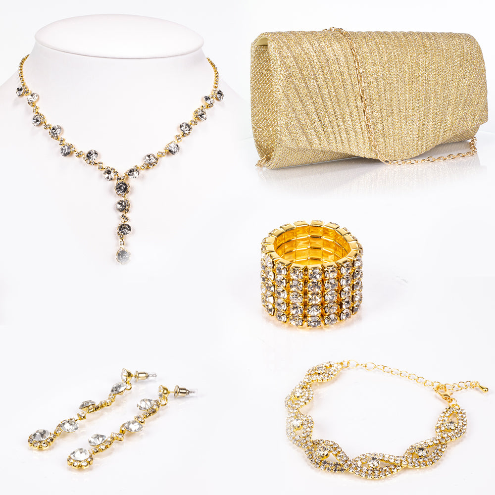 Bolso de Aleación Bañado en Oro con Cristal Emporia® Blanco ( Collar +Pendientes +Pulsera +Anillo ) 1 