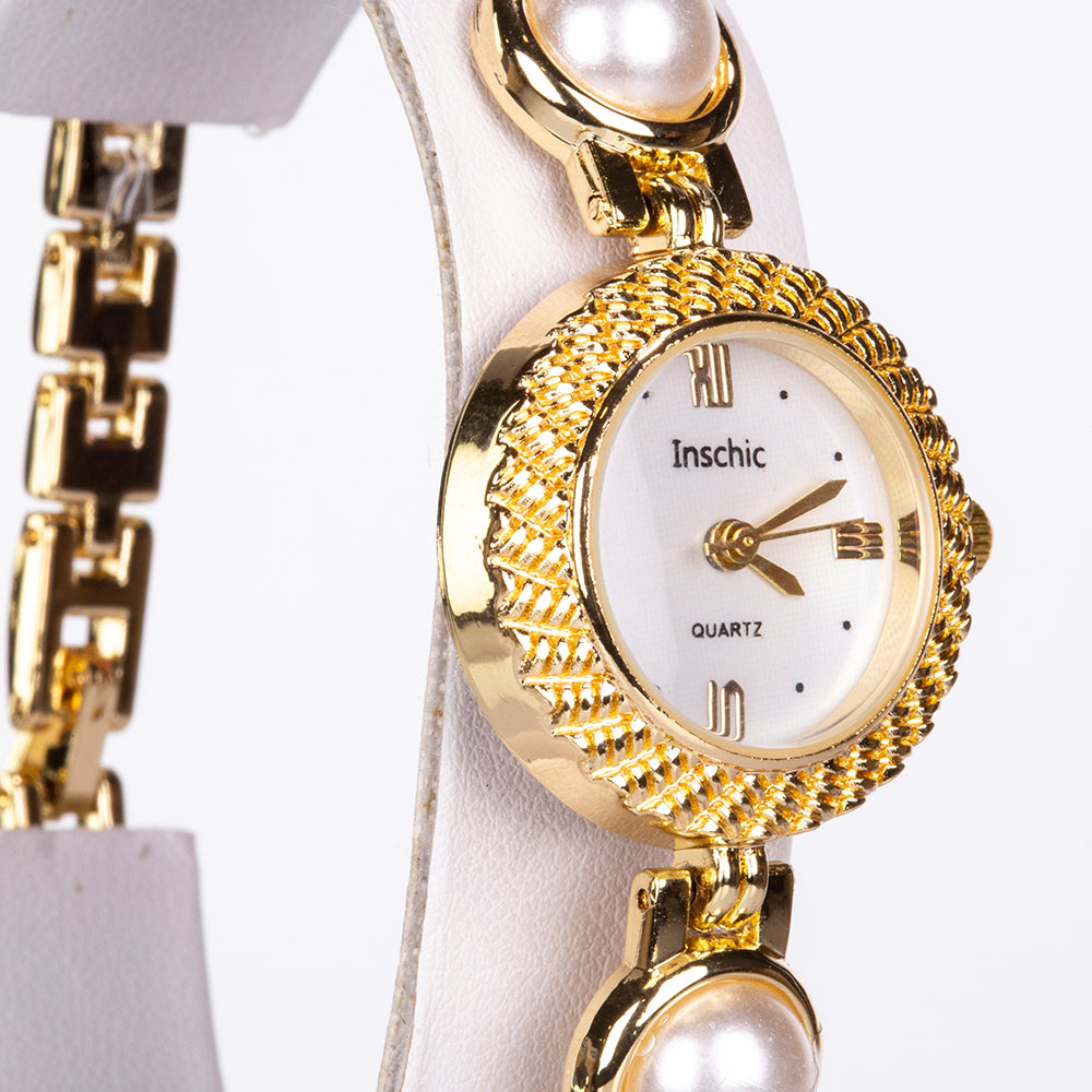 Reloj de Aleación Bañado en Oro con Cristal Emporia® Blanco ( Collar +Pendientes +Pulsera )