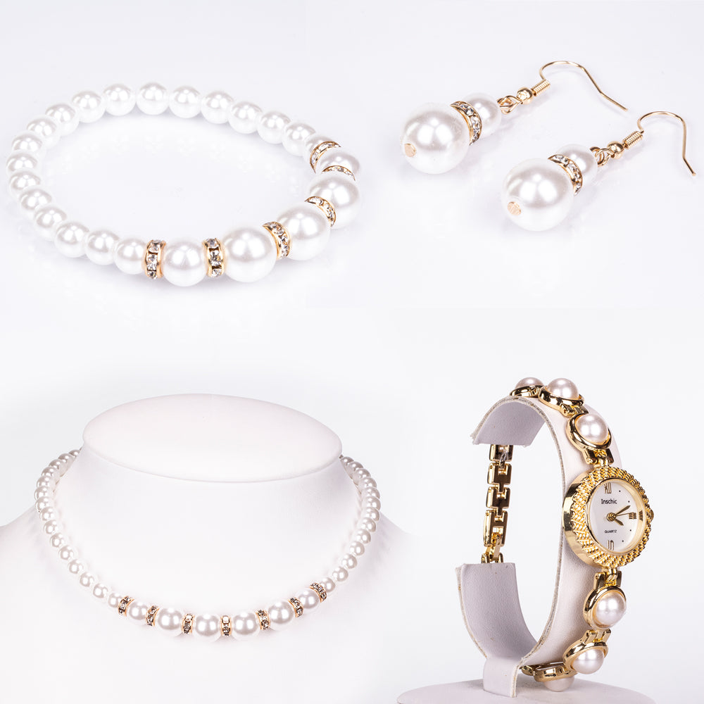 Reloj de Aleación Bañado en Oro con Cristal Emporia® Blanco ( Collar +Pendientes +Pulsera ) 1 