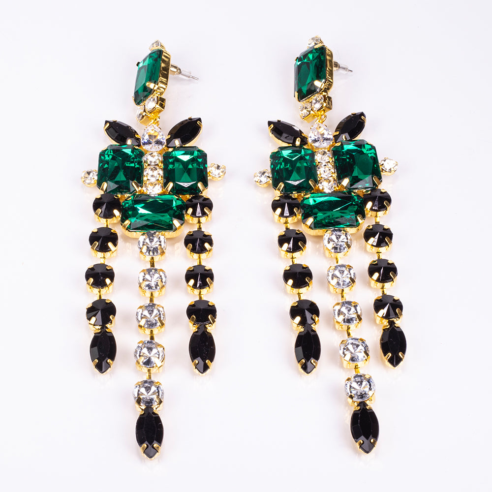 Conjunto de Aleación Bañado en Oro con Cristal Emporia® Verde y Cristal Emporia® Blanco ( Collar +Pendientes ) 2 