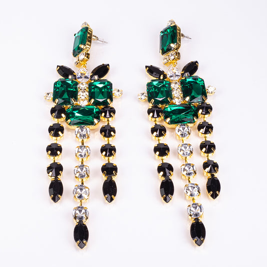 Conjunto de Aleación Bañado en Oro con Cristal Emporia® Verde y Cristal Emporia® Blanco ( Collar +Pendientes )