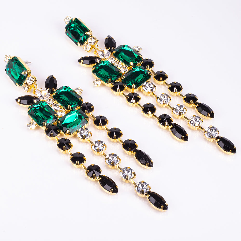 Conjunto de Aleación Bañado en Oro con Cristal Emporia® Verde y Cristal Emporia® Blanco ( Collar +Pendientes )